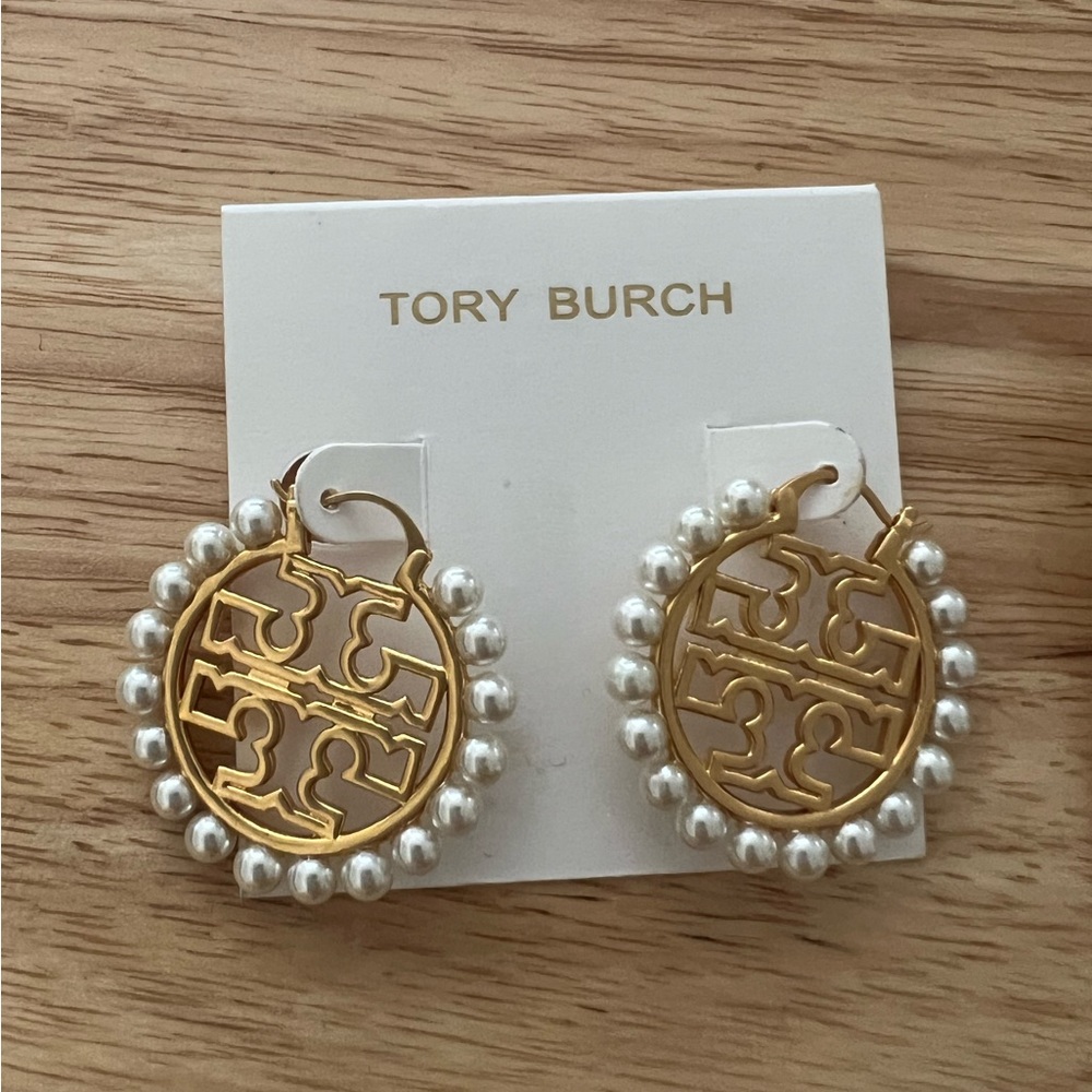 Tory Burch hoop pearl earrings